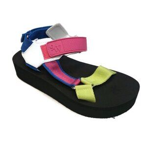 Nine West Taven2 Wedge Open Toe Sandals Womens Size 5 Light Green Fabric